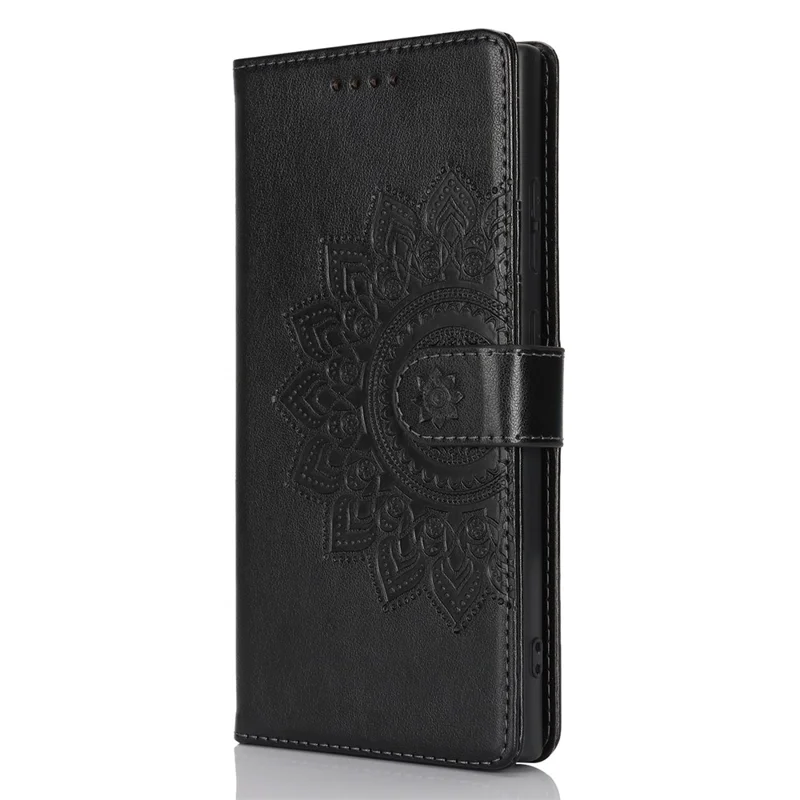 For Samsung Galaxy S24 Ultra Stand Case Textured Leather Wallet Phone Cover with Strap - Black
