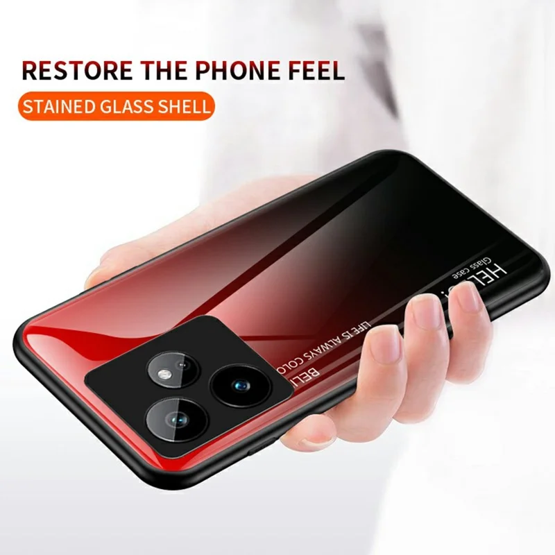 For Realme GT 7 5G Case Anti-Scratch Tempered Glass + PC + TPU Phone Cover - Gradient Pink Blue