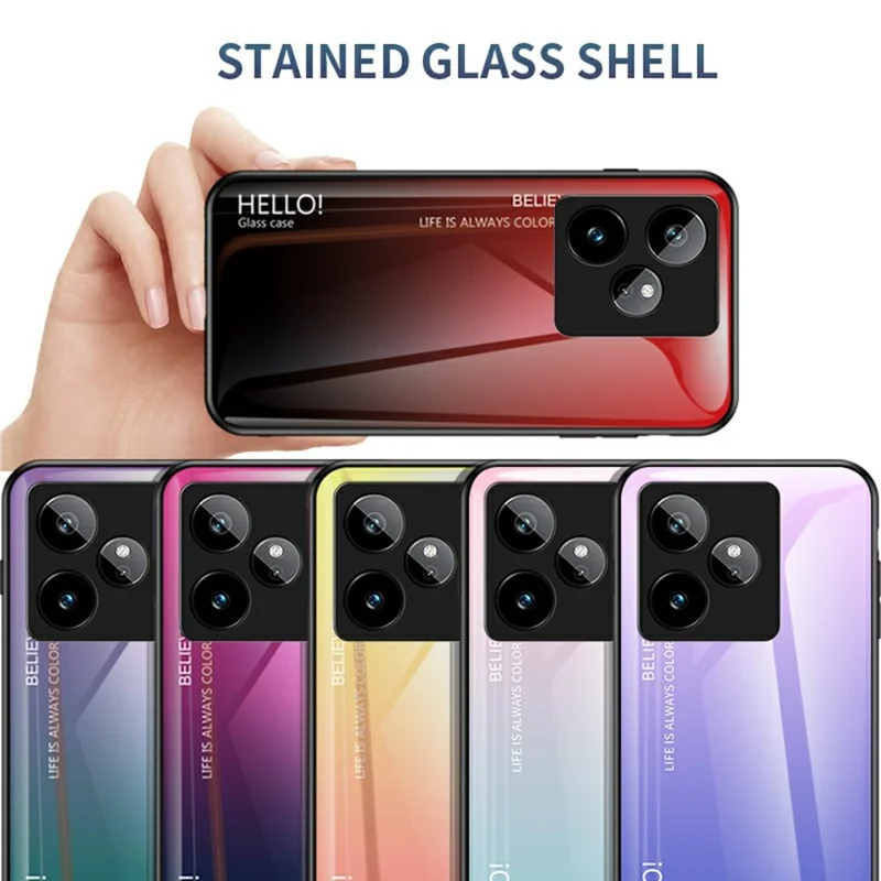 For Realme GT 7 5G Case Anti-Scratch Tempered Glass + PC + TPU Phone Cover - Gradient Pink Blue