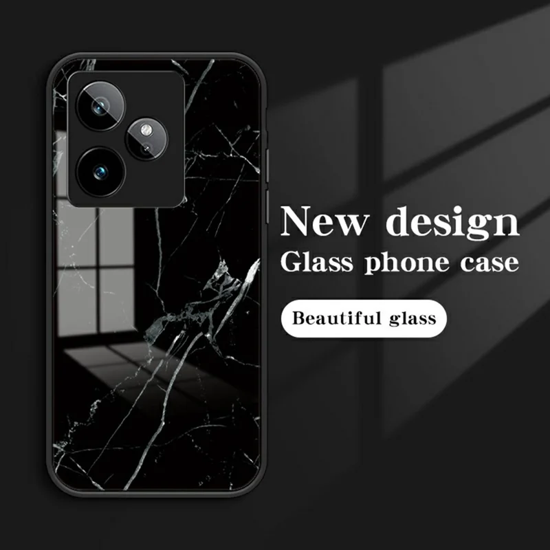 For Realme GT 7 5G Case Marble Pattern Tempered Glass + PC + TPU Protective Phone Cover - White Marble