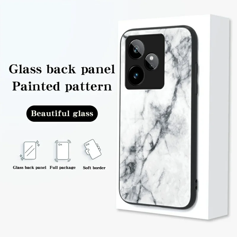 For Realme GT 7 5G Case Marble Pattern Tempered Glass + PC + TPU Protective Phone Cover - White Marble