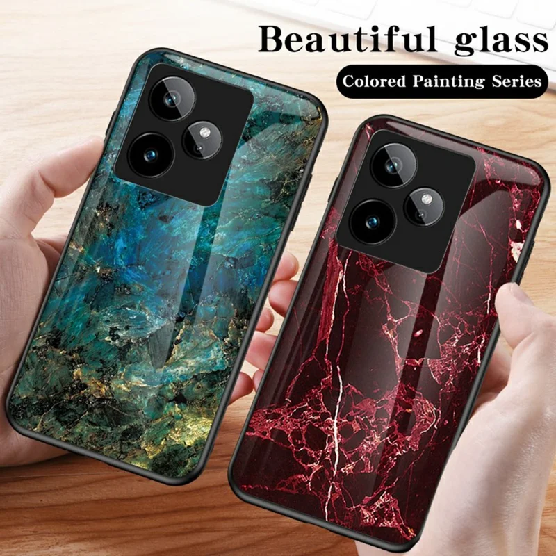 For Realme GT 7 5G Case Marble Pattern Tempered Glass + PC + TPU Protective Phone Cover - White Marble