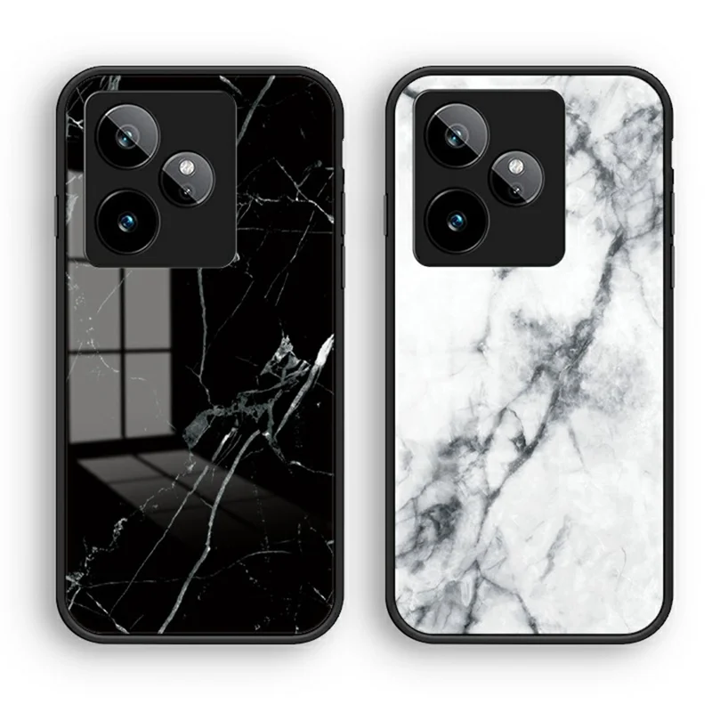 For Realme GT 7 5G Case Marble Pattern Tempered Glass + PC + TPU Protective Phone Cover - White Marble