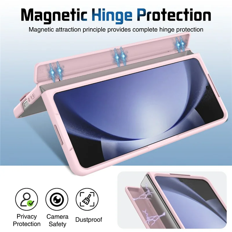 Cover per Samsung Galaxy Z Fold5 5G con Supporto, Protezione Obiettivo e Cerniera, Custodia Rigida per Telefono con Pellicola Protettiva - Rosa