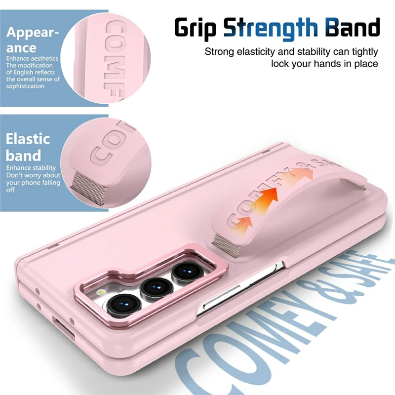 Cover per Samsung Galaxy Z Fold5 5G con Supporto, Protezione Obiettivo e Cerniera, Custodia Rigida per Telefono con Pellicola Protettiva - Rosa