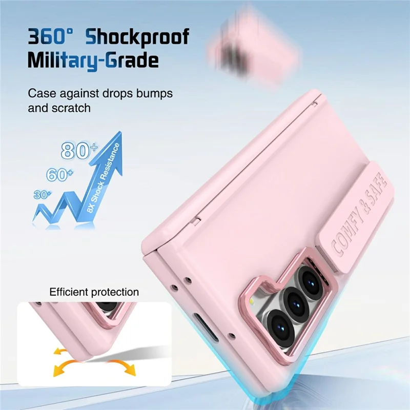 Für Samsung Galaxy Z Fold6 5G Hülle Objektiv-Ständer Scharnier-Schutz PC Handyhülle mit Displayschutzfolie - Rosa