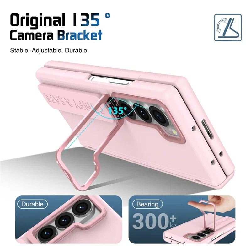 Für Samsung Galaxy Z Fold6 5G Hülle Objektiv-Ständer Scharnier-Schutz PC Handyhülle mit Displayschutzfolie - Rosa
