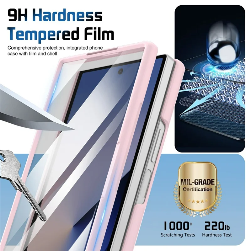 Für Samsung Galaxy Z Fold6 5G Hülle Objektiv-Ständer Scharnier-Schutz PC Handyhülle mit Displayschutzfolie - Rosa