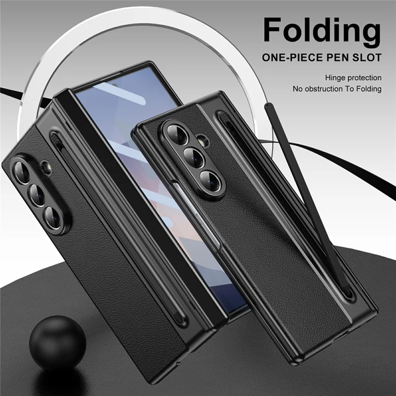 Capa para Samsung Galaxy Z Fold7 5G Fosca Eletroplastificada em Couro + PC com Película de Tela / Caneta Stylus - Preto