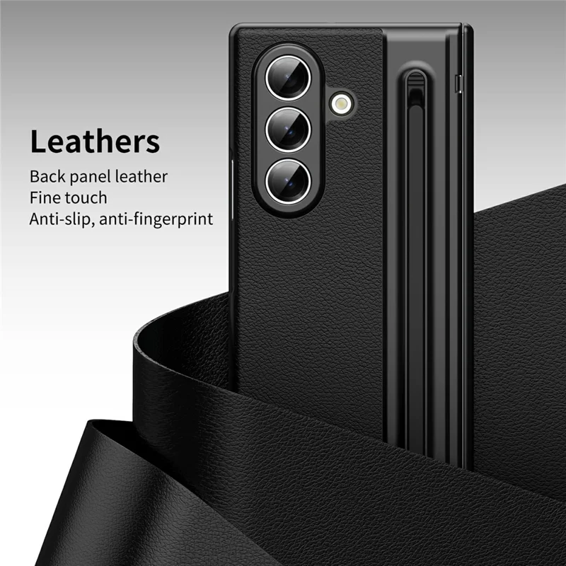 Capa para Samsung Galaxy Z Fold7 5G Fosca Eletroplastificada em Couro + PC com Película de Tela / Caneta Stylus - Preto