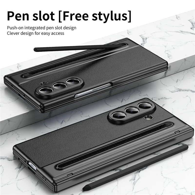 Capa para Samsung Galaxy Z Fold7 5G Fosca Eletroplastificada em Couro + PC com Película de Tela / Caneta Stylus - Preto
