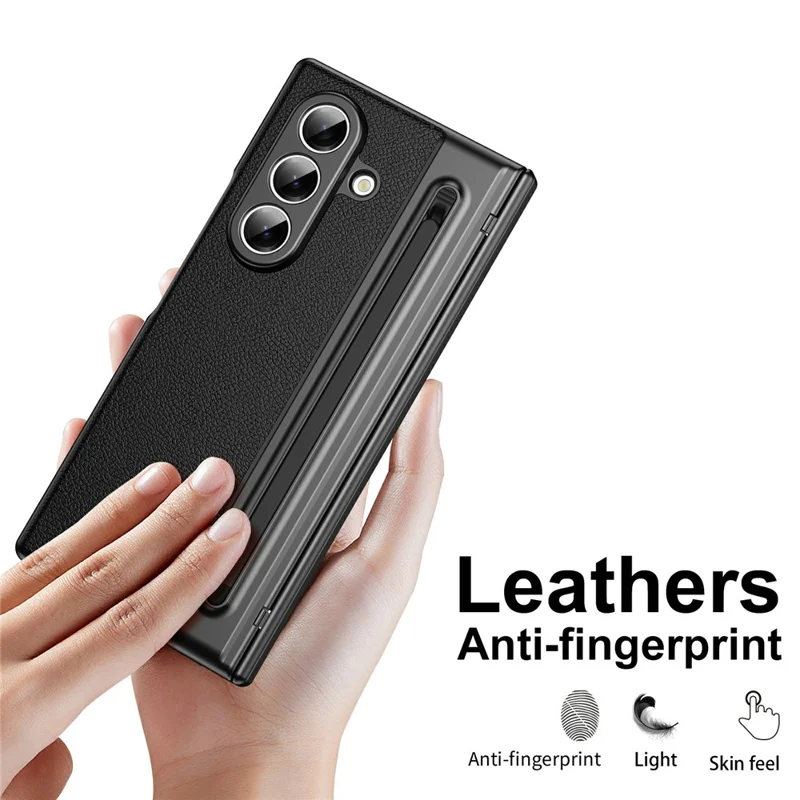Capa para Samsung Galaxy Z Fold7 5G Fosca Eletroplastificada em Couro + PC com Película de Tela / Caneta Stylus - Preto