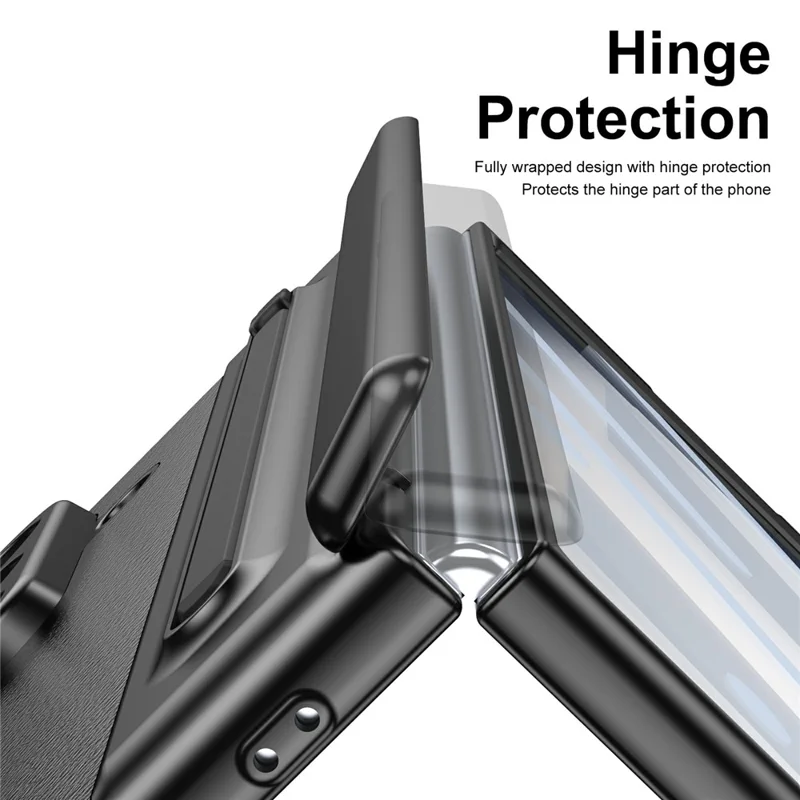 Capa para Samsung Galaxy Z Fold7 5G Fosca Eletroplastificada em Couro + PC com Película de Tela / Caneta Stylus - Preto