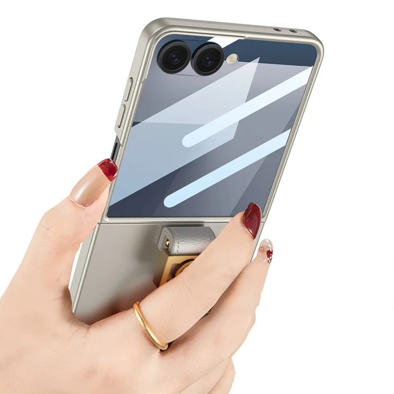 GKK For Samsung Galaxy Z Flip7 5G PC Phone Case with Ring Holder + Tempered Glass Front Screen Film - Black