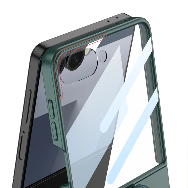 GKK For Samsung Galaxy Z Flip7 5G PC Phone Case with Ring Holder + Tempered Glass Front Screen Film - Black