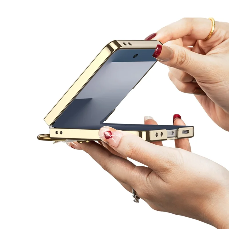 GKK Para Samsung Galaxy Z Flip7 5G Funda con Película de Pantalla / Anillo Soporte Electrochapado Duro PC Vidrio Templado Cubierta de Teléfono - Champán Dorado