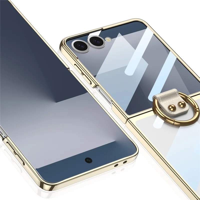 GKK Para Samsung Galaxy Z Flip7 5G Funda con Película de Pantalla / Anillo Soporte Electrochapado Duro PC Vidrio Templado Cubierta de Teléfono - Champán Dorado
