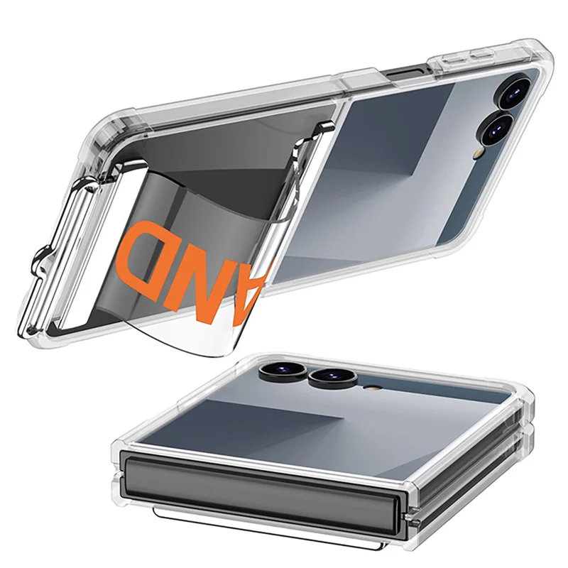 GKK For Samsung Galaxy Z Flip7 5G Case Air Cushion Strap Kickstand Soft TPU PC Phone Cover - Transparent Orange