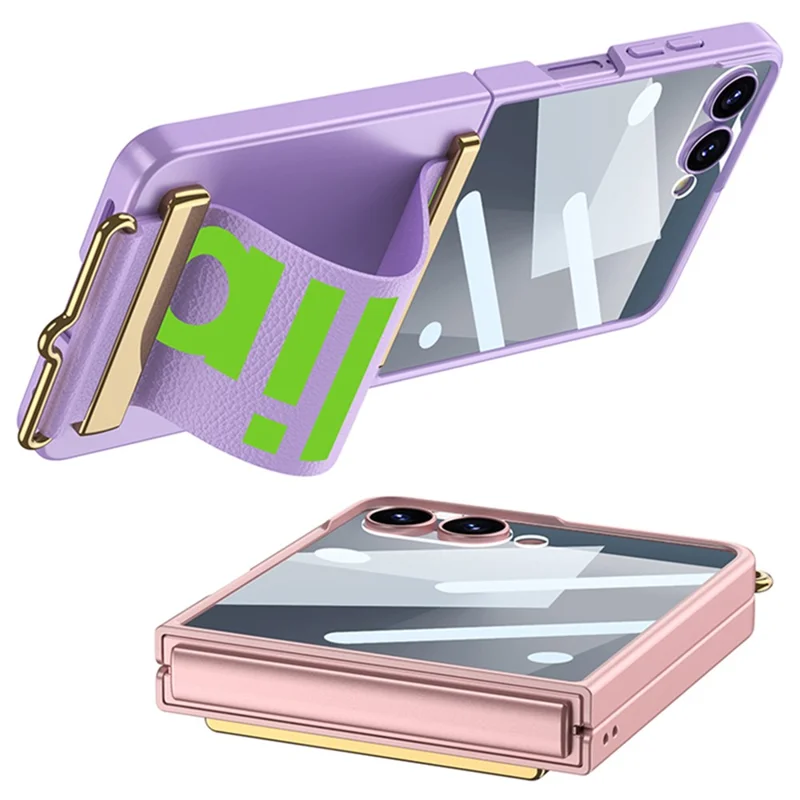 GKK Pour Samsung Galaxy Z Flip7 5G Étui avec Bracelet Design Cuir PU+PC Coque de Téléphone avec Film de Protection - Noir