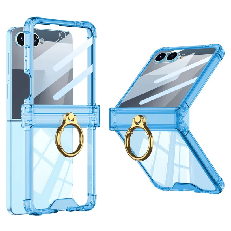 GKK Para Funda Samsung Galaxy Z Flip7 5G Airbag Protección de Bisagra con Anillo Soporte Antigolpes con Película Trasera - Azul