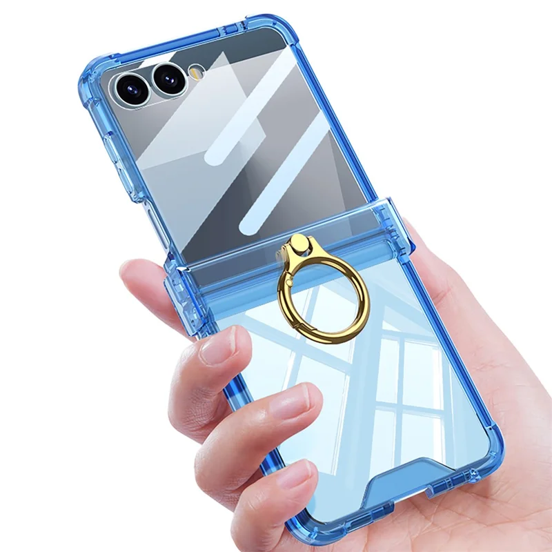 GKK Para Funda Samsung Galaxy Z Flip7 5G Airbag Protección de Bisagra con Anillo Soporte Antigolpes con Película Trasera - Azul