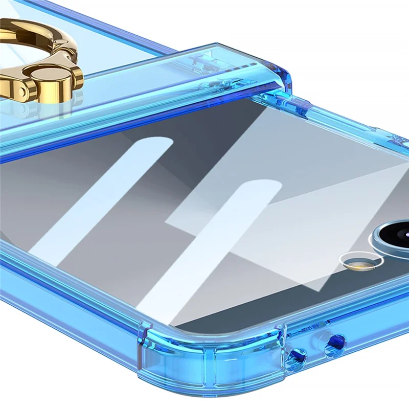 GKK Para Funda Samsung Galaxy Z Flip7 5G Airbag Protección de Bisagra con Anillo Soporte Antigolpes con Película Trasera - Azul