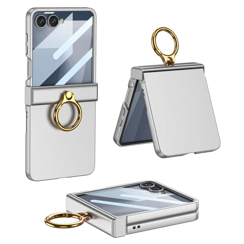 Funda GKK para Samsung Galaxy Z Flip7 5G Ultrafina con Anillo Soporte - Protección Completa con Película Protectora - Plata