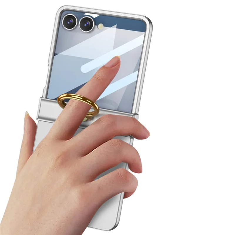 Funda GKK para Samsung Galaxy Z Flip7 5G Ultrafina con Anillo Soporte - Protección Completa con Película Protectora - Plata