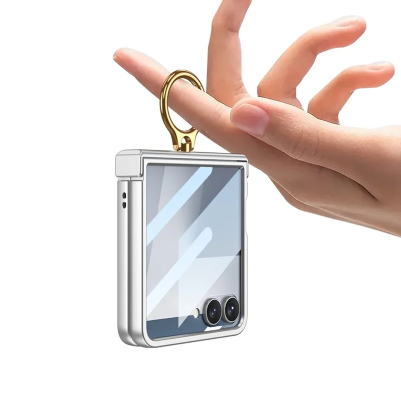 Funda GKK para Samsung Galaxy Z Flip7 5G Ultrafina con Anillo Soporte - Protección Completa con Película Protectora - Plata