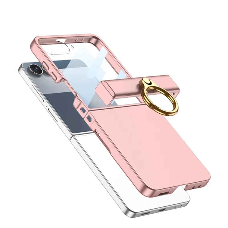 Funda GKK para Samsung Galaxy Z Flip7 5G Ultrafina con Anillo Soporte - Protección Completa con Película Protectora - Plata