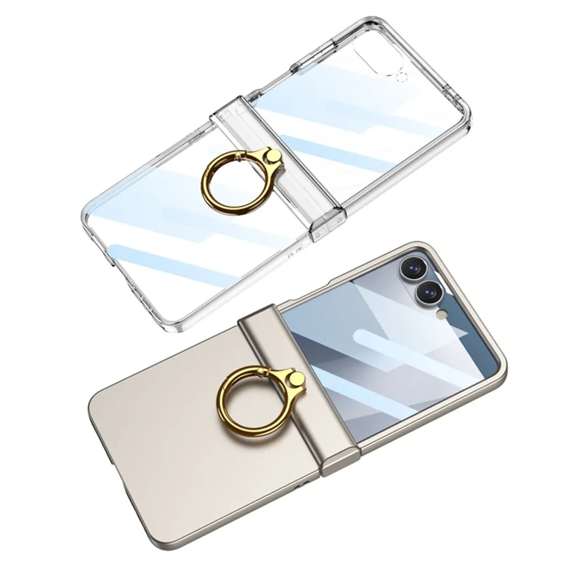 Funda GKK para Samsung Galaxy Z Flip7 5G Ultrafina con Anillo Soporte - Protección Completa con Película Protectora - Plata