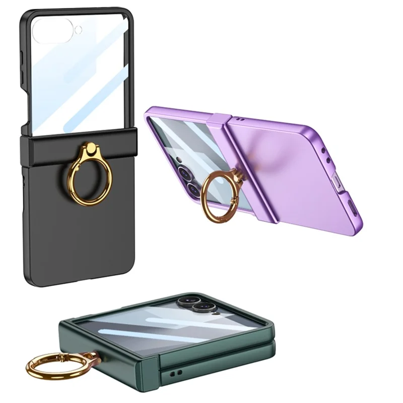 Funda GKK para Samsung Galaxy Z Flip7 5G Ultrafina con Anillo Soporte - Protección Completa con Película Protectora - Plata