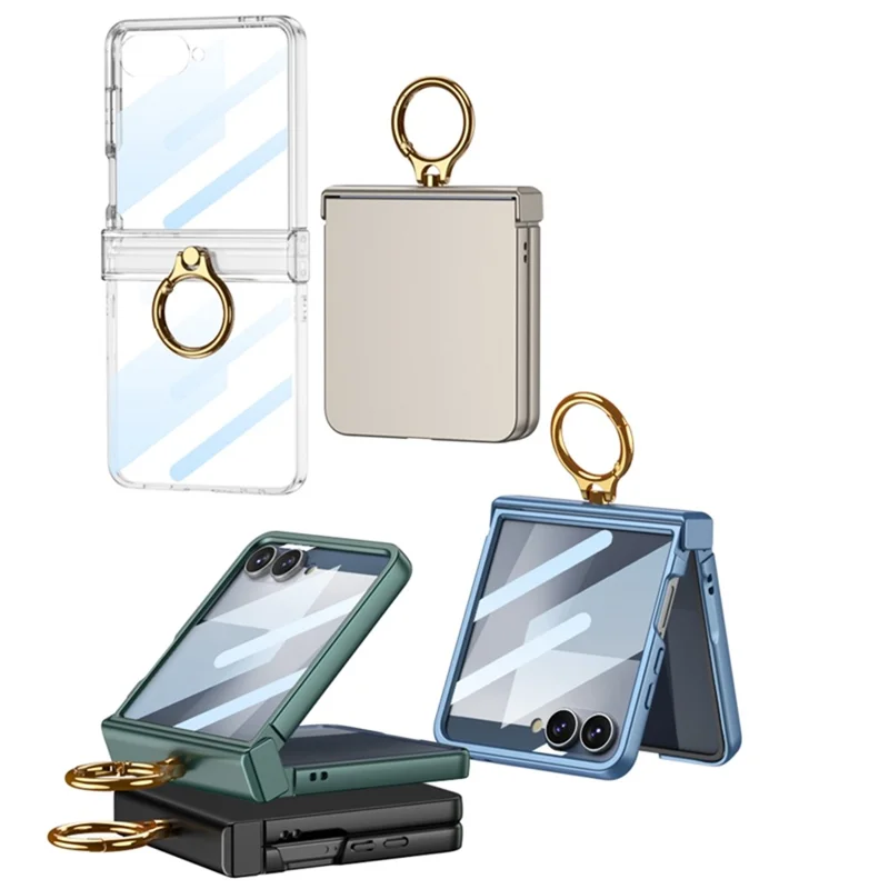 Funda GKK para Samsung Galaxy Z Flip7 5G Ultrafina con Anillo Soporte - Protección Completa con Película Protectora - Plata
