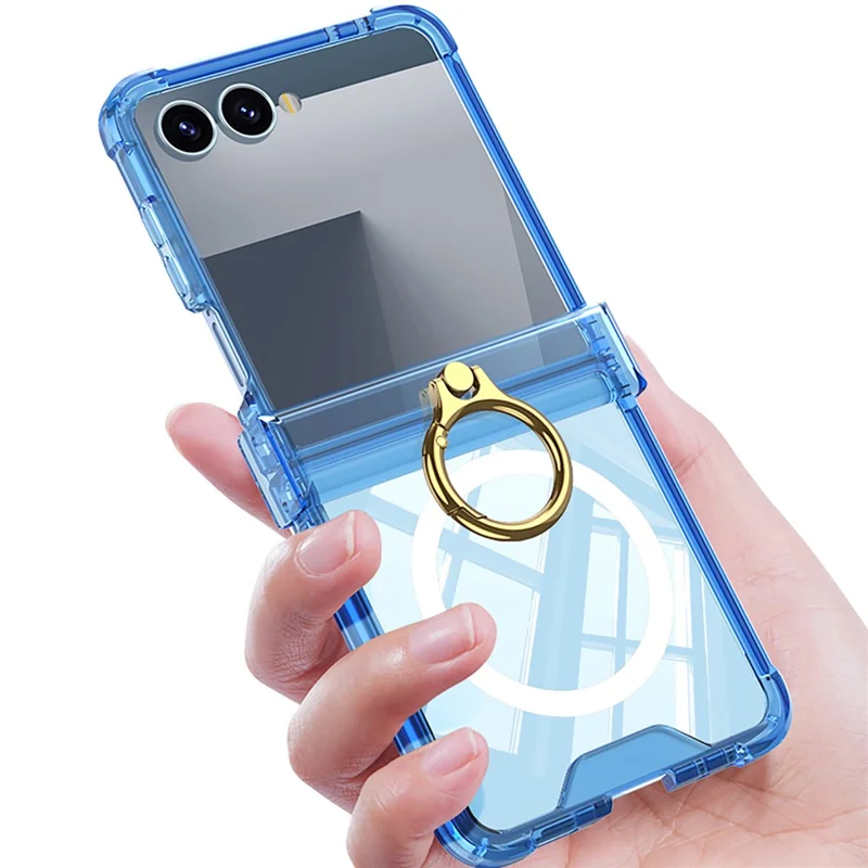 GKK Für Samsung Galaxy Z Flip7 5G Magnetische Hülle mit Ringhalter Airbag-Scharnierschutz Stoßfeste Handyhülle - Blau