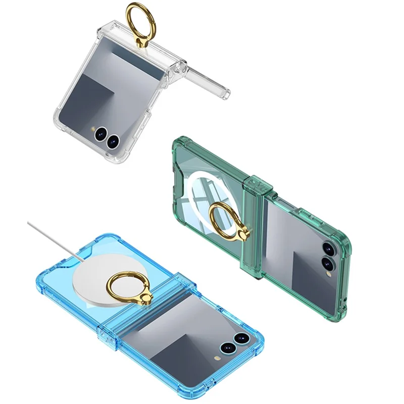 GKK Für Samsung Galaxy Z Flip7 5G Magnetische Hülle mit Ringhalter Airbag-Scharnierschutz Stoßfeste Handyhülle - Blau