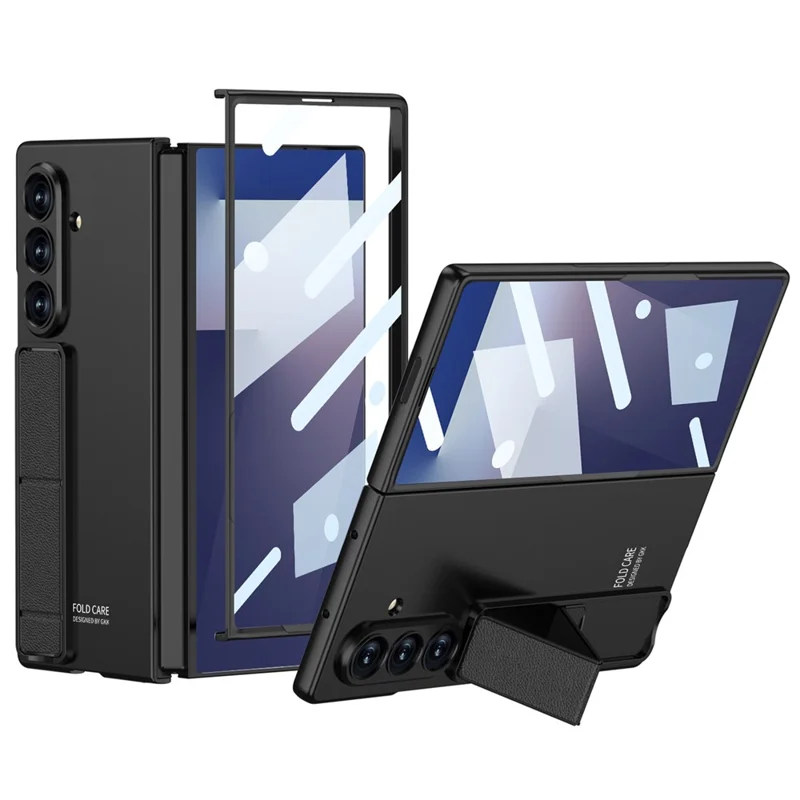 GKK Für Samsung Galaxy Z Fold7 5G Hülle mit Ständer PC + Gehärtetes Glas Handyrückseite Schutzhülle - Schwarz