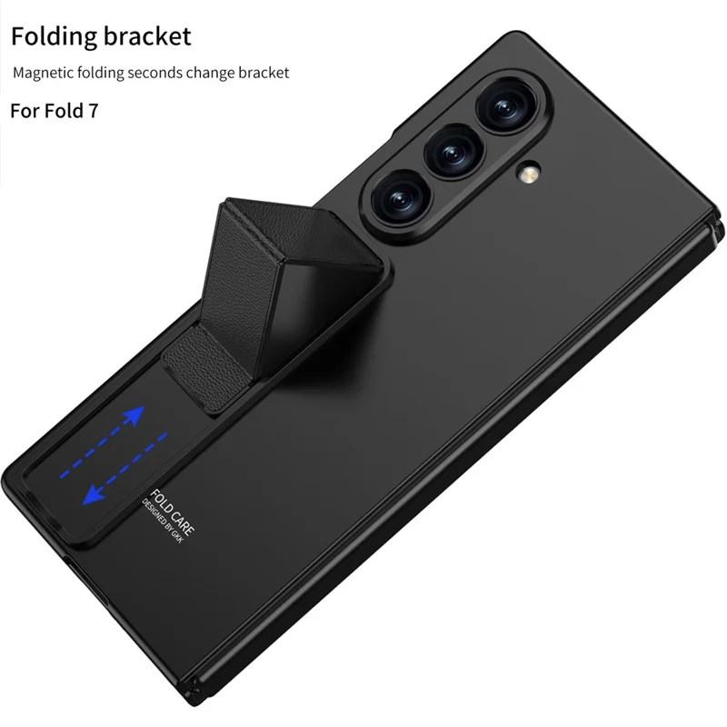 GKK For Samsung Galaxy Z Fold7 5G Case with Kickstand PC + Tempered Glass Phone Back Cover - Titanium Grey