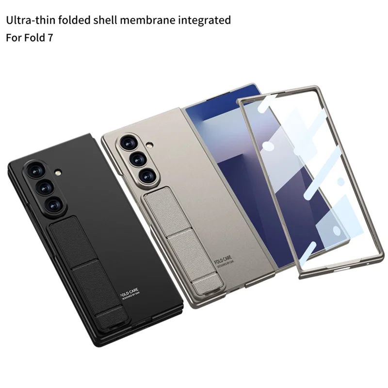 GKK For Samsung Galaxy Z Fold7 5G Case with Kickstand PC + Tempered Glass Phone Back Cover - Titanium Grey