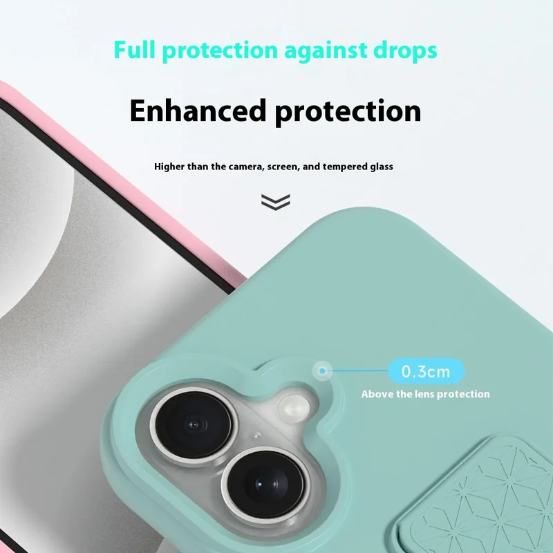 For iPhone 16 Plus Case Drop Protection Liquid Silicone Phone Cover with Hidden Kickstand - Black