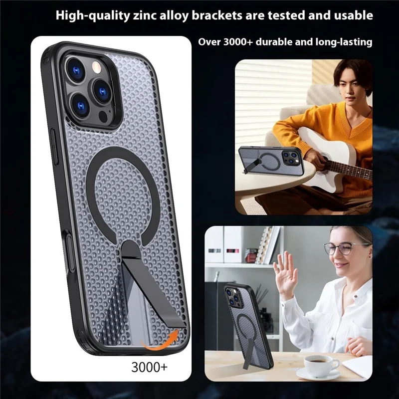 Bulk Purchasing For iPhone 13 Pro Magnetic Case Kickstand TPU + PC Heat Dissipation Phone Cover - Black