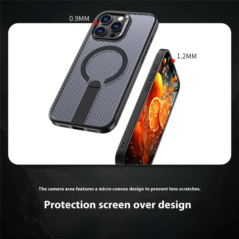 Bulk Purchasing For iPhone 13 Pro Max Magnetic Case Kickstand TPU + PC Heat Dissipation Phone Cover - Black