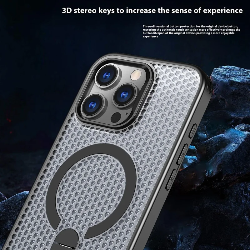 Bulk Purchasing For iPhone 13 Pro Max Magnetic Case Kickstand TPU + PC Heat Dissipation Phone Cover - Black