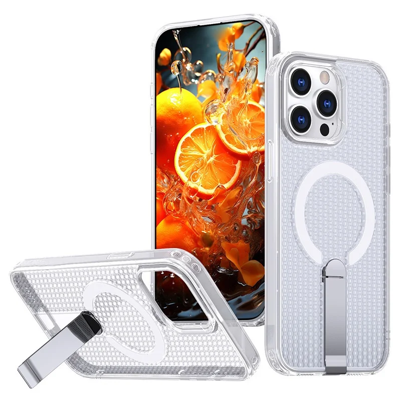 Bulk Purchasing For iPhone 13 Pro Max Magnetic Case Kickstand TPU + PC Heat Dissipation Phone Cover - Transparent