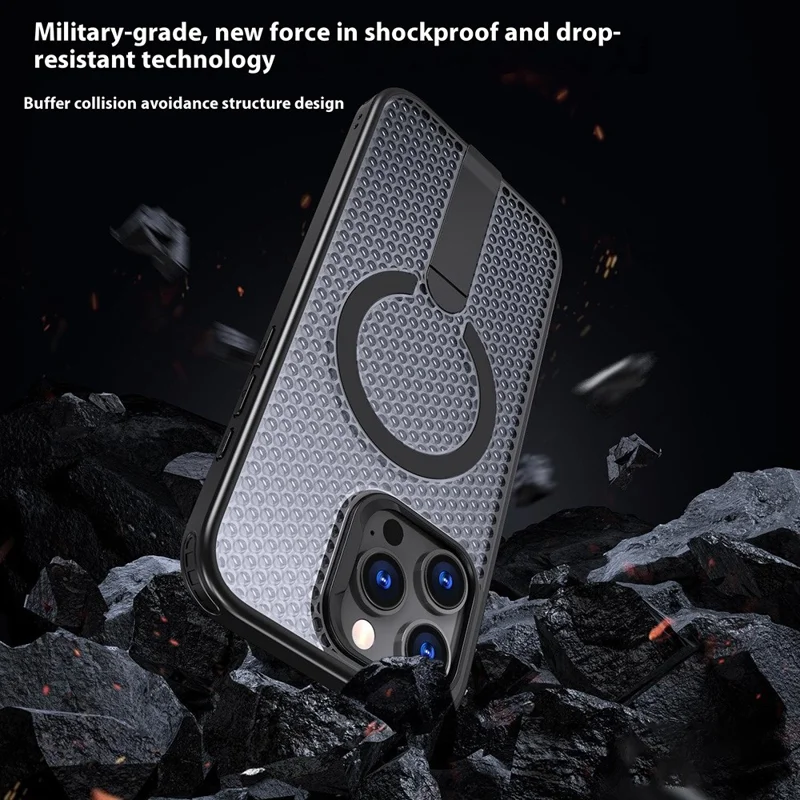 Bulk Purchasing For iPhone 16 Pro Magnetic Case Kickstand TPU + PC Heat Dissipation Phone Cover - Titanium Grey