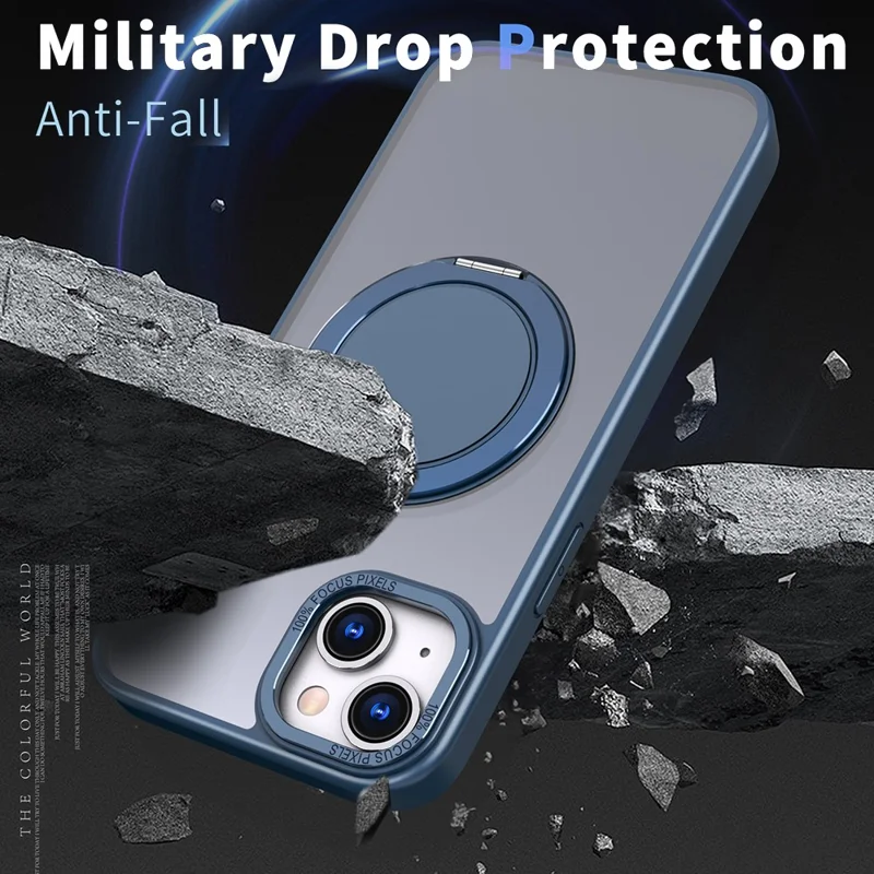 Acquisto all'ingrosso per Cover iPhone 14 Compatibile con MagSafe con Supporto Pieghevole in TPU Acrilico - Blu Navy