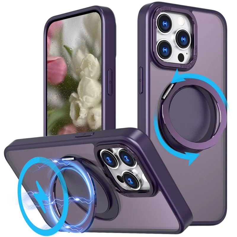 Acquisto all'ingrosso per Cover iPhone 15 Pro Max Compatibile con MagSafe con Supporto Pieghevole in Acrilico TPU - Viola
