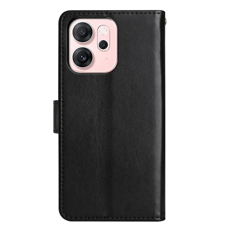 Для Oppo Reno14 5G (Глобальный) Кожаный Бумажник Чехол Бабочка Цветок Тиснение Чехол для Телефона со Ремешком - Черный