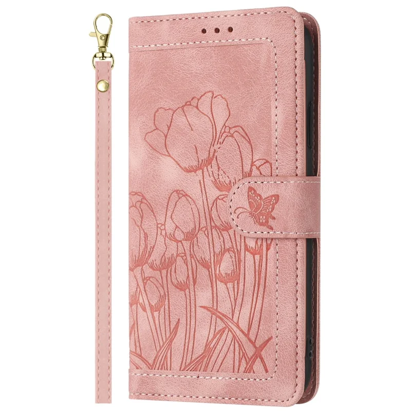 For Oppo Reno13 F 5G  /  4G Case Tulip Leather Phone Cover with 5 Card Slots Wallet - Pink