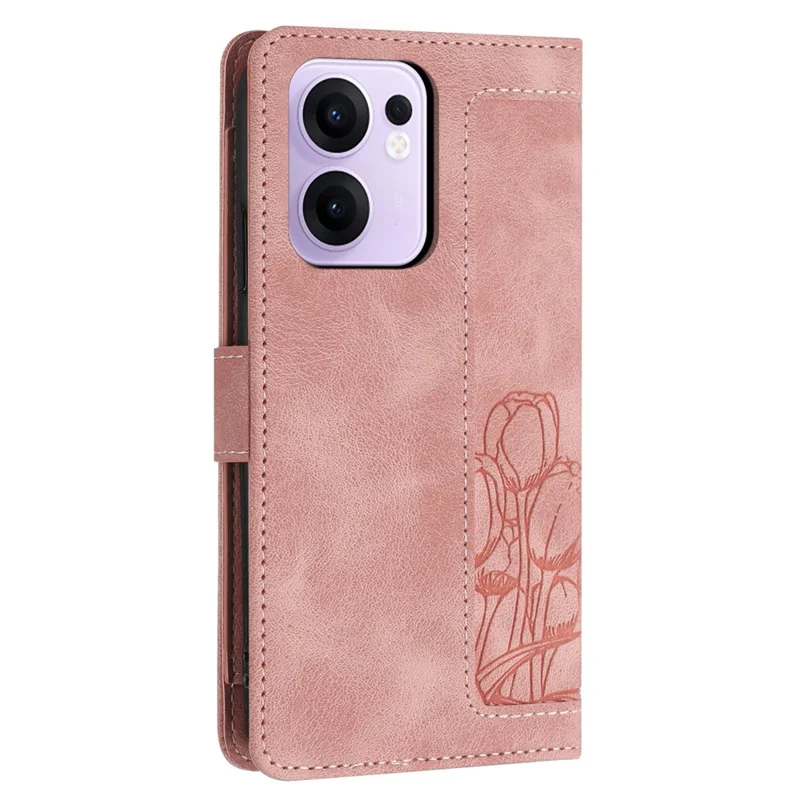 For Oppo Reno13 F 5G  /  4G Case Tulip Leather Phone Cover with 5 Card Slots Wallet - Pink