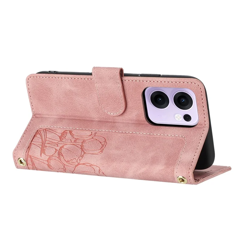 For Oppo Reno13 F 5G  /  4G Case Tulip Leather Phone Cover with 5 Card Slots Wallet - Pink